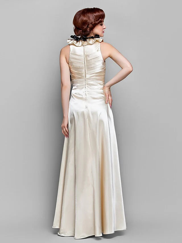 Wholesale A-Line Mother of the Bride Dress Wrap Included V Neck Floor Length Stretch Satin Length Sleeve with Ruffles Side Draping